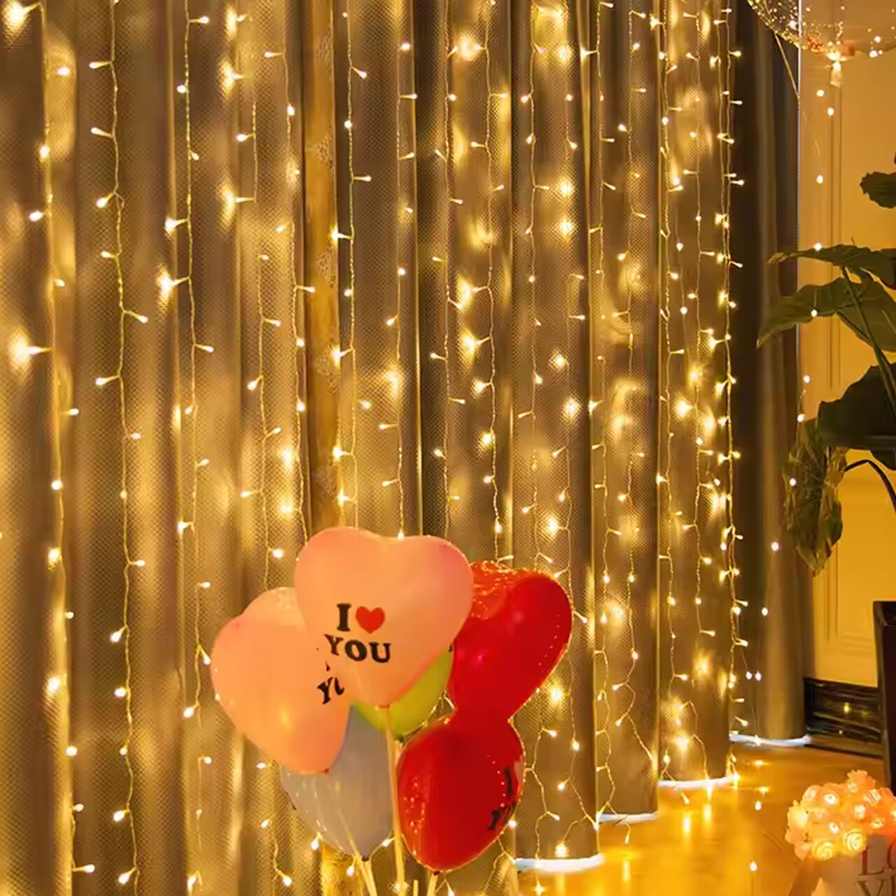 300 LED 12 Strand Twinkling Curtain Light Plug In with Remote